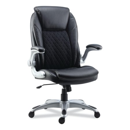 ALERA Alera Leithen Bonded Leather Midback Chair, Supports Up to 275 lb, Black Seat/Back, Silver Base ALELT4249